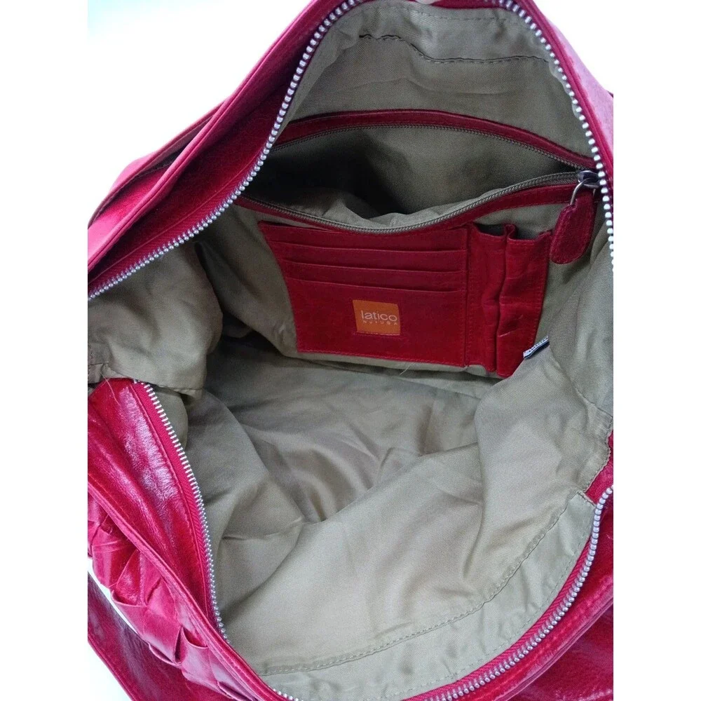 Latico Red Woven Leather Basketweave Pattern Large Handbag